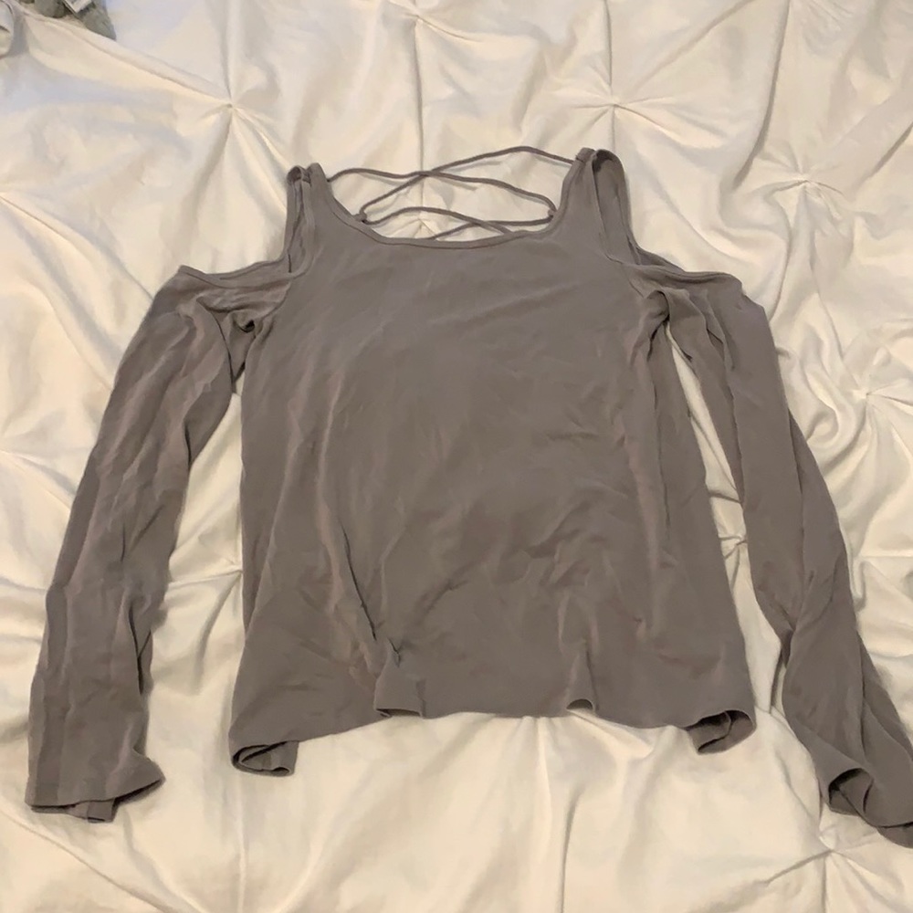 Hollister light gray off the shoulder long sleeve top